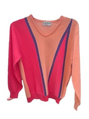 Grand Slam Peach & Hot Pink Scoop Neck Colorblock Sweater
